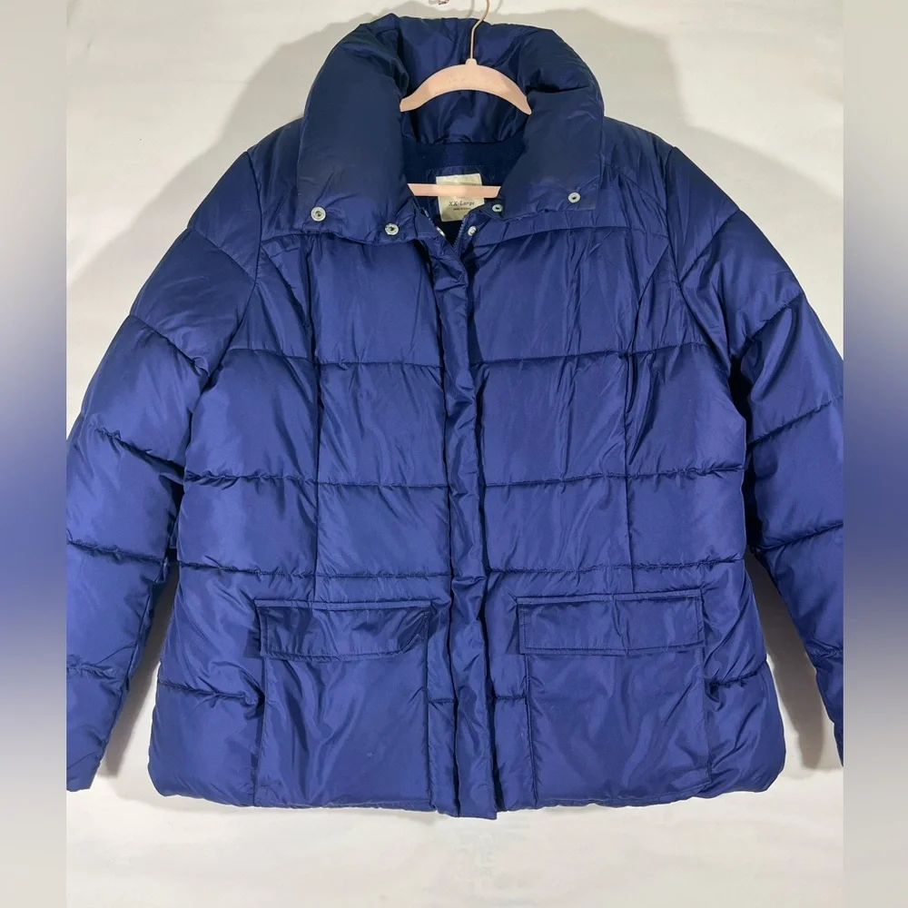 VTG 2010 OLD NAVY PUFFER COAT ZIP FRONT HIDDEN HOOD UNISEX XXL NAVY PREOWNED